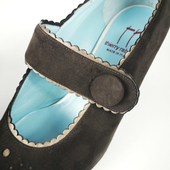Thierry Rabotin Size 38 /US 7.5 Italian Black Suede Ryder Mary Jane Heels - Picture 8 of 8